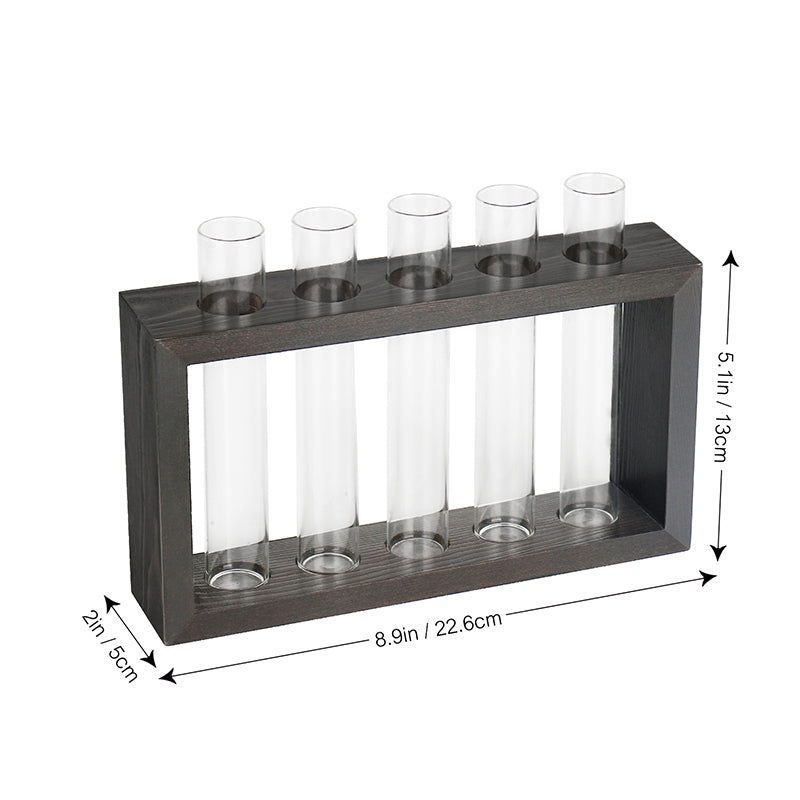 Tabletop Glass Planter Ornament Wooden Stand Test Tube Vase