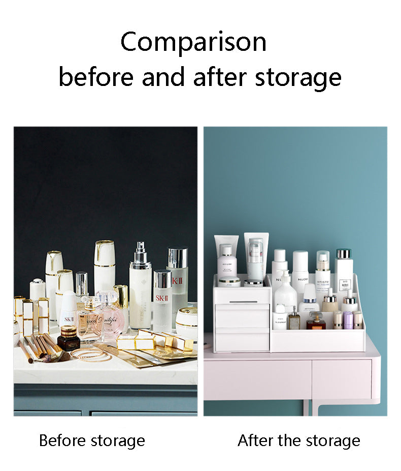 Plastic Cosmetic Organizer Drawer Box (White)