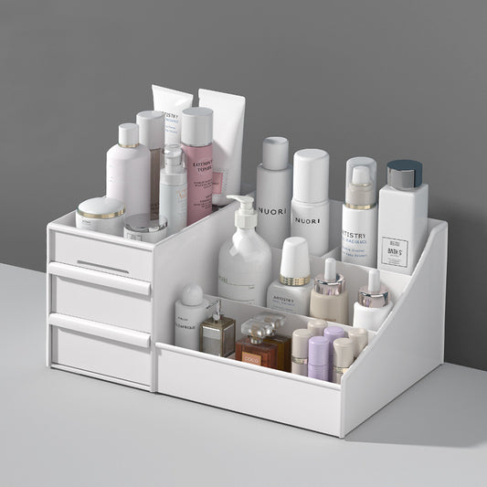 Plastic Cosmetic Organizer Drawer Box (White)